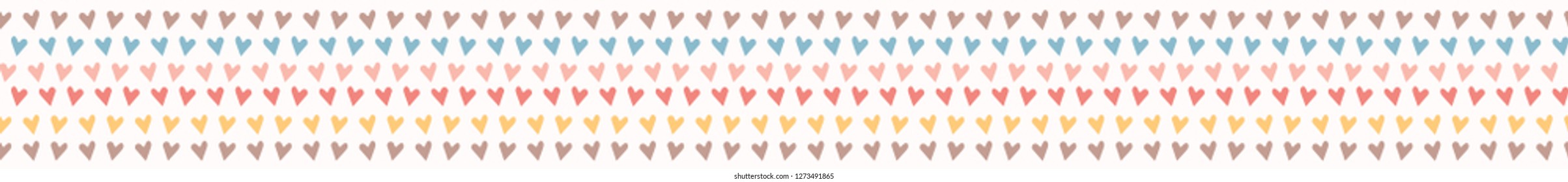Cute cartoon love heart stripes. Hand drawn seamless vector border. Illustration for valentines day, new baby nursery, wedding, lovers day holidays. Pastel flat color banner.
