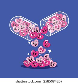 Cute cartoon love pills kawaii vector illustration