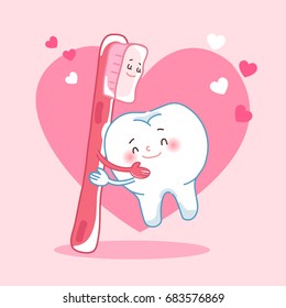 cute cartoon love teeth and floss with pink background