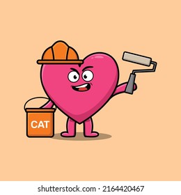 Cute cartoon lovely heart as a builder character painting in 3d modern style design