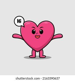 Cute cartoon lovely heart character with happy expression in modern style design