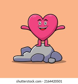Cute cartoon lovely heart character standing in stone vector illustration