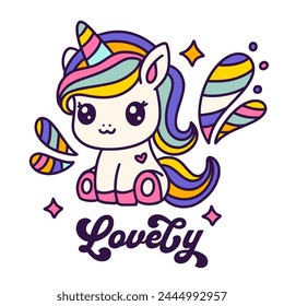 Cute Cartoon Lovely Unicorn Card Poster Isolated On A White Unicorn Rainbow Kids Animal Vector