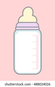 cute cartoon lovely vector feeding bottle isolated on pink background