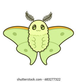 Cute cartoon Luna moth. Funny vector butterfly illustration.