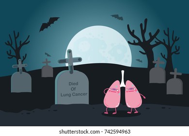 cute cartoon lung with cancer for your health concept