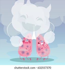 cute cartoon lung with health concept on blue background