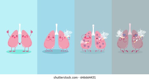 cute cartoon lung with health concept brfore and after