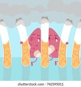 cute cartoon lung with health concept on blue background