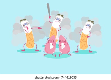 cute cartoon lung with health concept on blue background