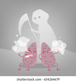 cute cartoon lung with health problem concept