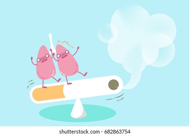 cute cartoon lung with health problem concept