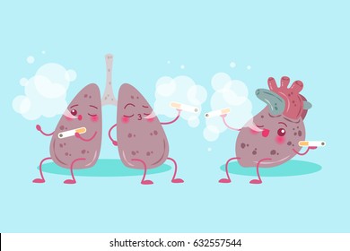 cute cartoon lung and heart with health concept