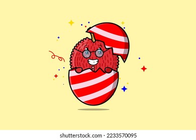 Cute cartoon Lychee character coming out from easter Lychee look so happy illustration
