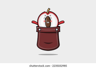 Cute cartoon Lychee character coming out from pocket look so happy