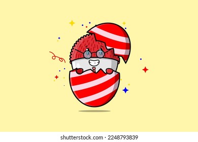 Cute cartoon Lychee character coming out from easter Lychee look so happy illustration