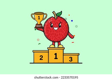 Caricatura ligera del personaje de Lychee como primer ganador con expresión feliz en la ilustración moderna