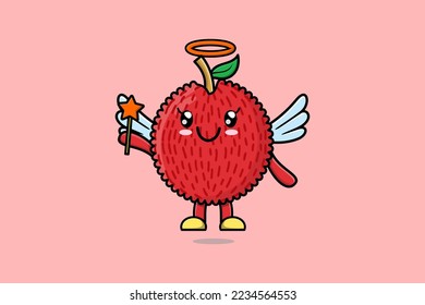 Cute Cartoon Lychee character in the form of fairy in 3d cartoon style concept