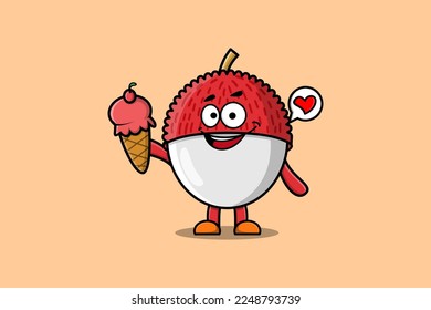 Cute Cartoon Lychee character holding ice cream cone in modern cute style illustration