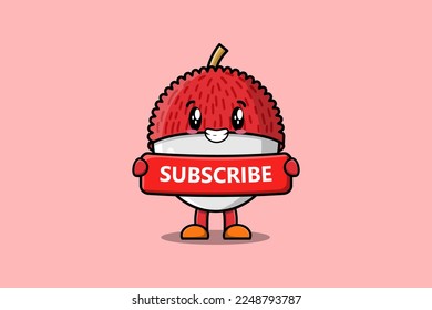 Cute Cartoon Lychee Zeichen mit roter Zeichenfläche