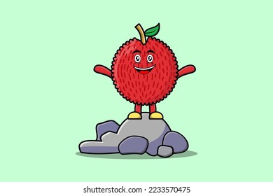 Caricatura ligera del personaje de Lychee de pie en el estilo de la caricatura de la ilustración vectorial de piedra