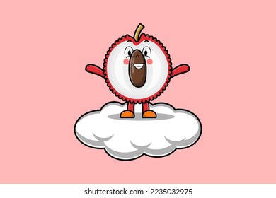 Cute cartoon Lychee character standing in cloud vector illustration