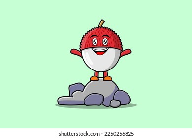 Cute cartoon Lychee character standing in stone vector illustration cartoon style