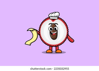 Cute cartoon Lychee chef character with menu in hand cute style design illustration