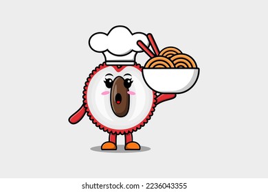 Caricatura ligera Caricatura del chef liqués sosteniendo fideos en tazón plano ilustración estilo caricatura