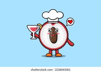Caricatura ligera personaje del chef liqués sosteniendo vitrinas de vidrio plano ilustración estilo caricatura