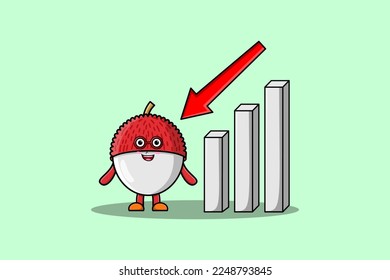 cute cartoon Lychee with down sign graphic illustration in flat 3d modern design