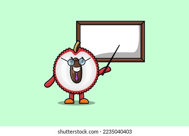 Cute cartoon Lychee teacher character teaching with whiteboard in flat cartoon style concept