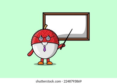 Cute cartoon Lychee teacher character teaching with whiteboard in flat cartoon style concept