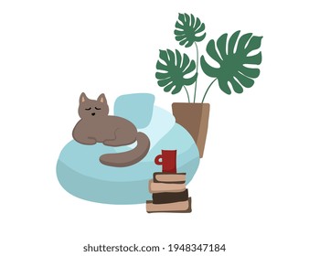 Cute cartoon lying cat vector illustration.