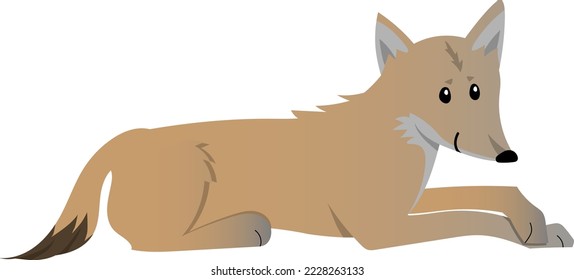 Cute cartoon lying Coyote Vector illustration. Side view. Illustration for children.