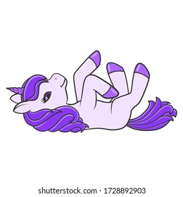 Cute Cartoon Lying down Unicorn. Vector illustration