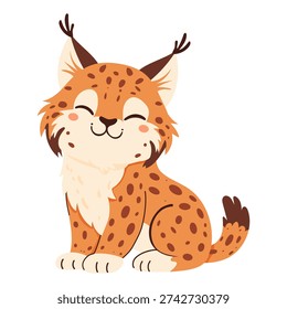 Cute cartoon lynx illustration. Vector animal character, hand drawn illustration for kids, stickers and print design