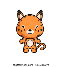 Cute caricatura de la plantilla de logotipo de lynx sobre fondo blanco. Diseño de caracter mascota animal de álbum, scrapbook, tarjeta de saludo, invitación, volante, pegatina, tarjeta. Ilustración de material vectorial.