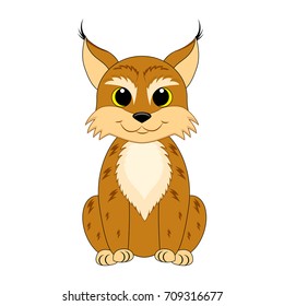 Cute cartoon lynx. North animal. Vector clip art  illustration isolated on white background. Animals of north America.
