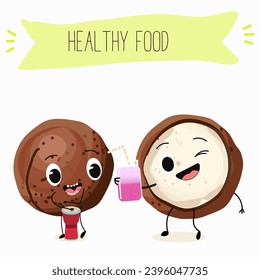 Cute cartoon macadamia nut characters. Flat vector illustration, cheerful nut.