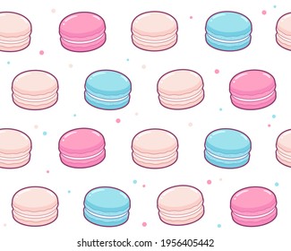 Dibujo lindo patrón de Macarons. Galletas tradicionales de almendras francesas, textura de fondo sin fisuras.