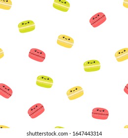 Cute cartoon macaroon. Seamless vector pattern isolated on white background