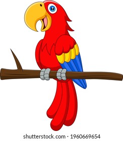 Cute cartoon macaw sitting on a branch