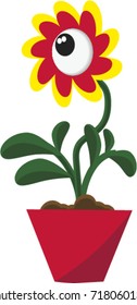 Cute cartoon magic flower with eye vector illustration isolated on white background. Icon, clip art. 

