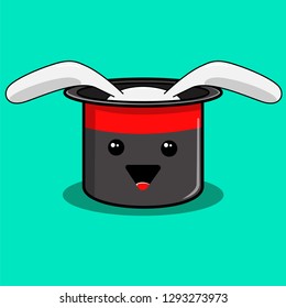 cute cartoon magic hat with rabbit inside kawaii character vector illustration