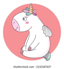Cute cartoon magic unicorn for kids. Vector illustration.