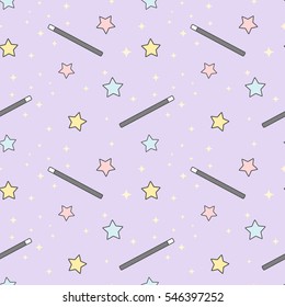 cute cartoon magic wand with colorful stars seamless vector pattern background illustration