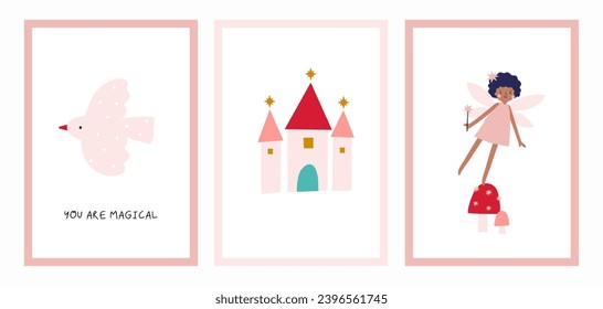 Cute Cartoon Magical Fairy in Magical World. Awesome print for kids. 