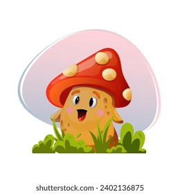 Cute, cartoon, magical Mushroom. Design element for posters, prints for clothing, banners, covers, websites, social networks, logo, postcard