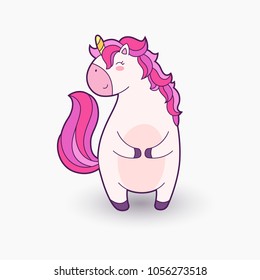 Cute cartoon magical unicorn. Vector illustration. Template for printing, background, texture, wallpaper, postcard. Unicorn Girl smiles